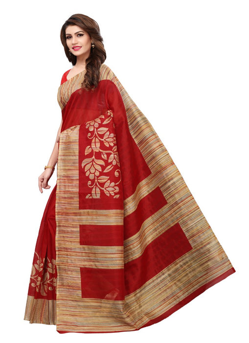 Red Color Printed Bhagalpuri Silk Saree With Blouse