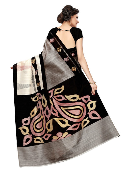 Black Color Printed Bhagalpuri Silk Saree With Blouse only in Bigswipe