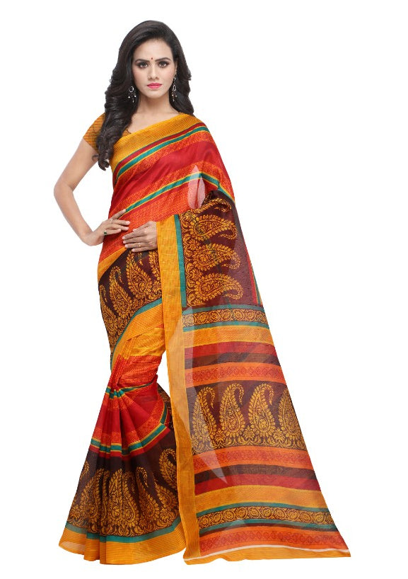 Multi Color Printed Bhagalpuri Silk Saree With Blouse only in Bigswipe