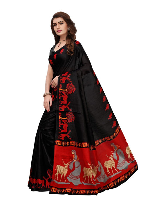 Black Color Printed Khadi Silk Saree With Blouse only in Bigswipe