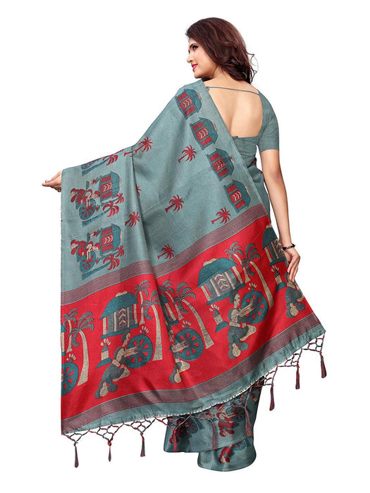 Grey (Greenish Grey), Maroon Color Art Silk Saree only in Bigswipe