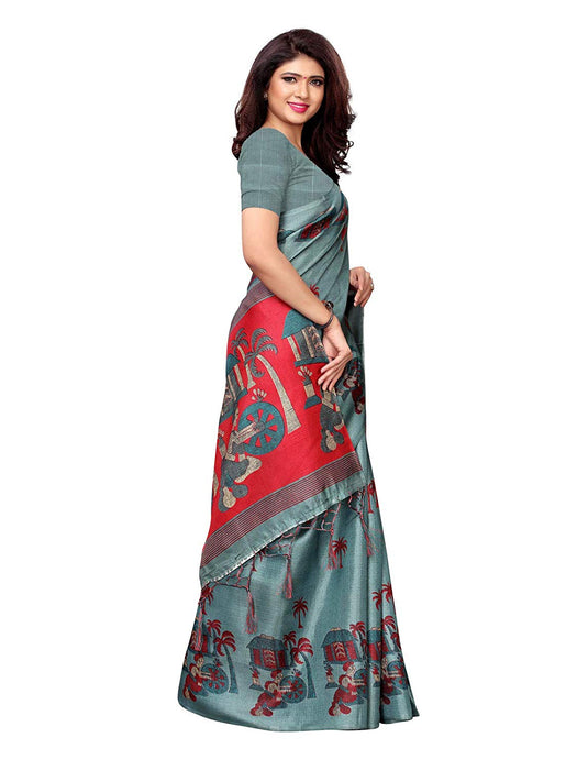 Grey (Greenish Grey), Maroon Color Art Silk Saree only in Bigswipe