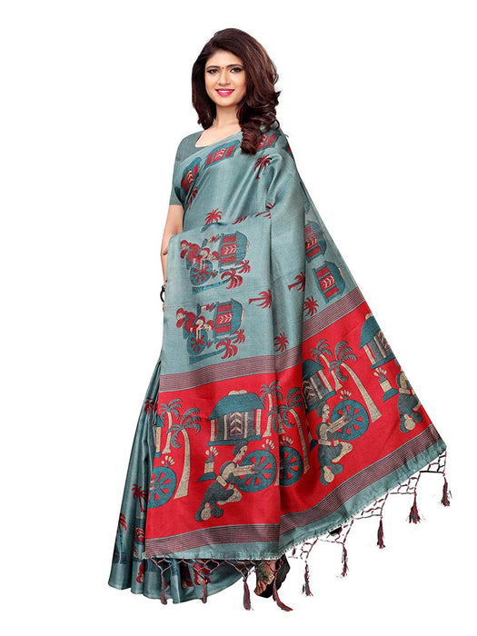 Grey (Greenish Grey), Maroon Color Art Silk Saree only in Bigswipe