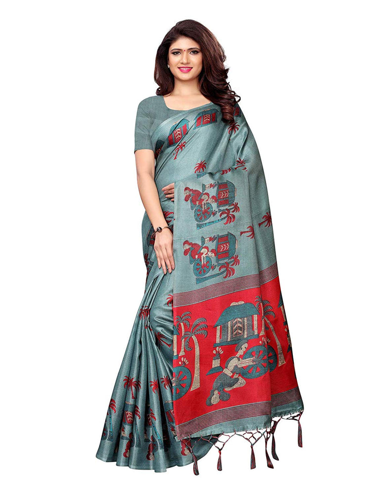 Grey (Greenish Grey), Maroon Color Art Silk Saree only in Bigswipe