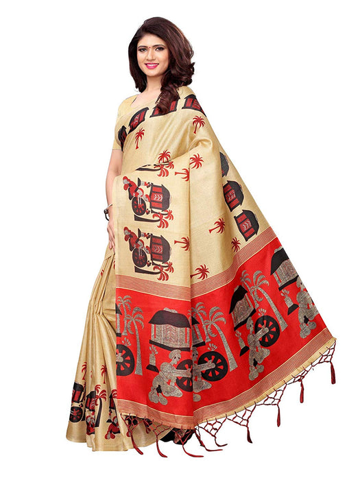 Beige, Red Color Art Silk Saree only in Bigswipe