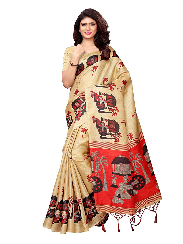 Beige, Red Color Art Silk Saree only in Bigswipe