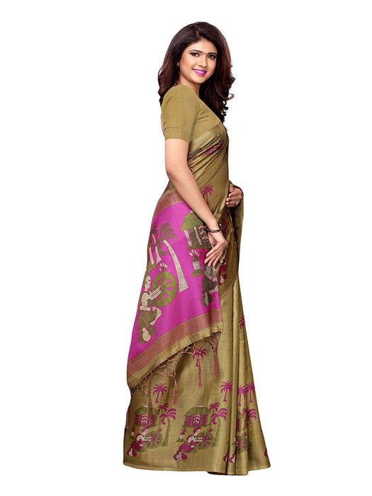 Green (Olive Green), Purple Color Art Silk Saree only in Bigswipe