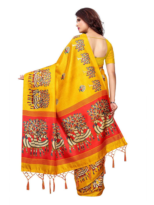 Yellow, Maroon Color Art Silk Saree