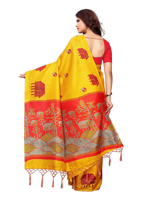 Yellow, Maroon Color Art Silk Saree