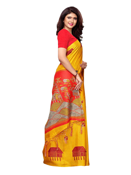 Yellow, Maroon Color Art Silk Saree