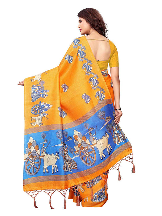 Orange, Blue Color Art Silk Saree only in Bigswipe