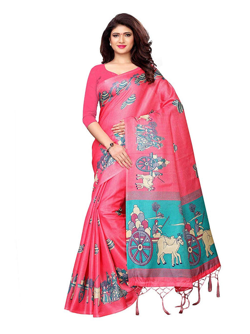 Pink, Turquoise Color Art Silk Saree only in Bigswipe