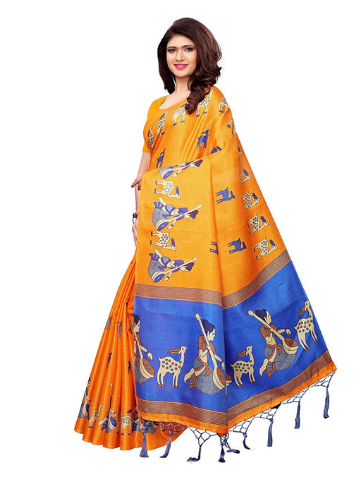 Orange, Blue Color Art Silk Saree only in Bigswipe