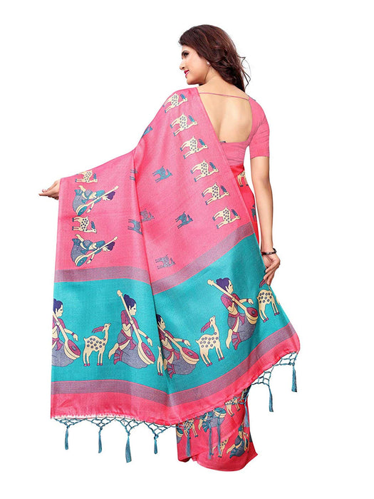 Pink, Turquoise Color Art Silk Saree only in Bigswipe