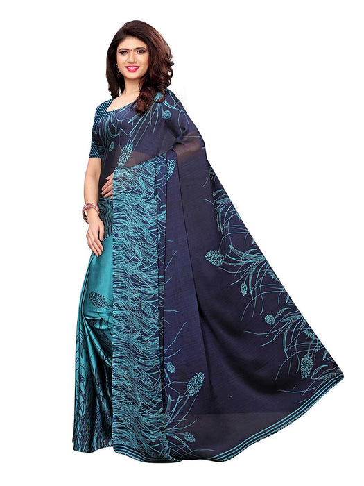 Turquoise, Navy Blue Color Shimmer (Chiffon) Saree