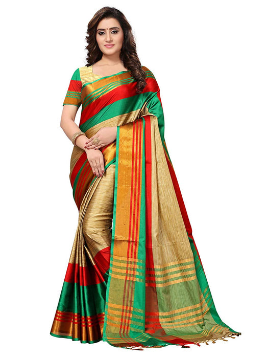 Beige, Turquoise, Red Color Poly Silk Saree only in Bigswipe