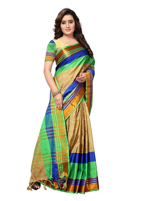 Beige, Green, Blue Color Poly Silk Saree only in Bigswipe