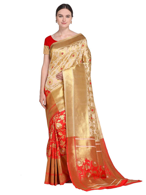 Cream Color Poly Silk Saree only in Bigswipe