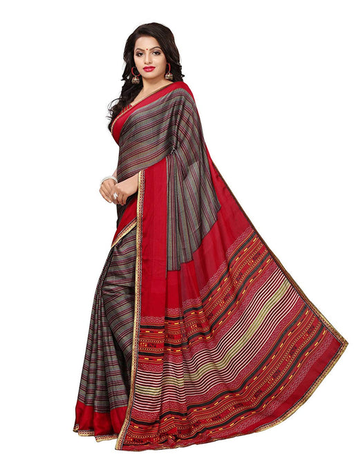 Grey, Red Color Georgette Saree only in Bigswipe