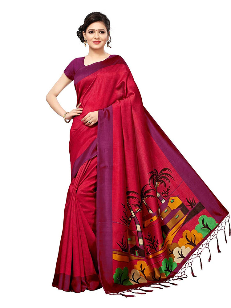 Maroon, Pink Color Poly Silk Saree only in Bigswipe