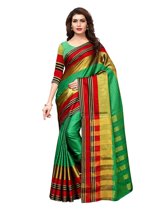 Green, Red, Golden Color Poly Silk Saree only in Bigswipe