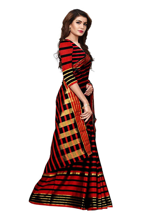 Red, Black Color Poly Silk Saree