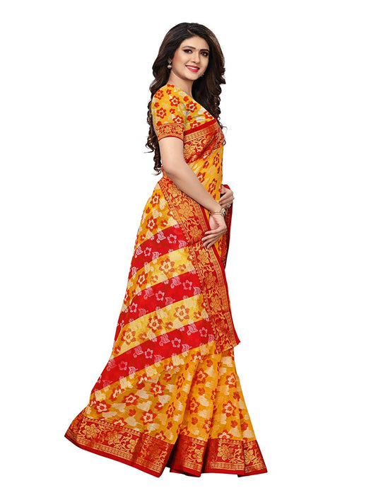 Yellow, Red Color Poly Silk Saree