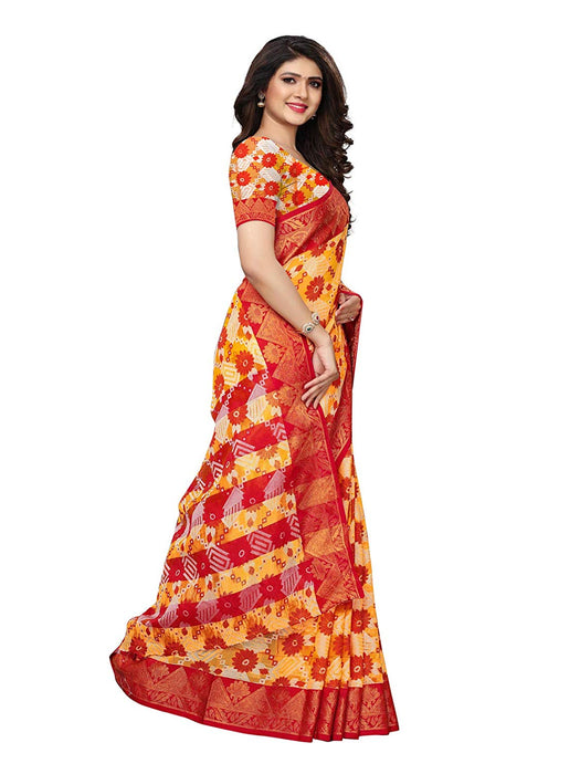 Yellow, Red Color Poly Silk Saree