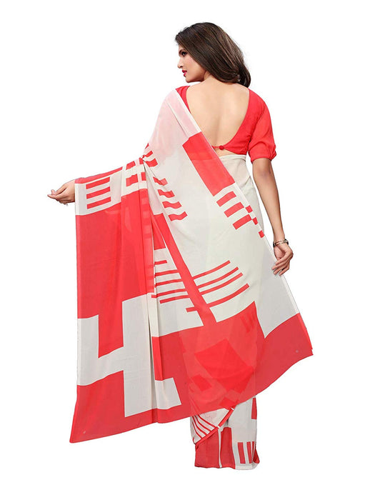 Off White, Pink Color Georgette Saree only in Bigswipe