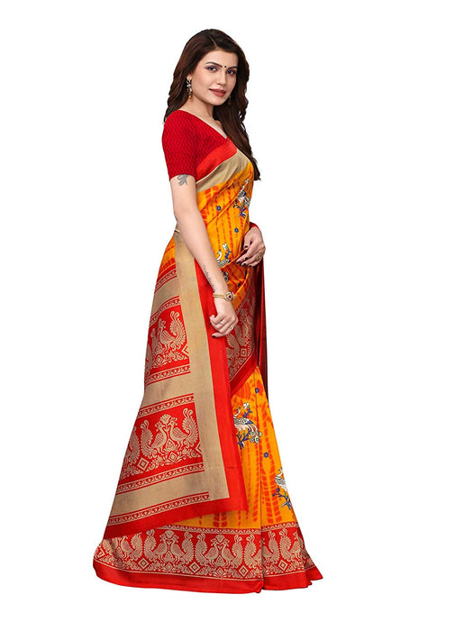 Yellow, Red, Multi Color Poly Silk Saree