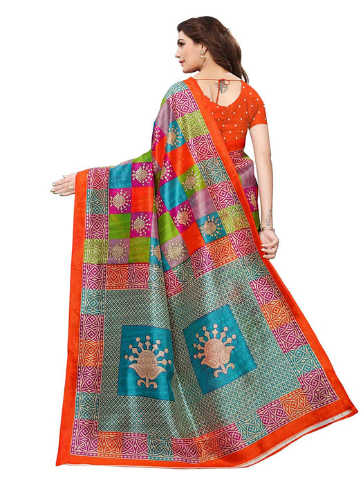 Orange, Multi Color Poly Silk Saree only in Bigswipe