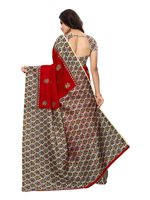 Red, Off White, Multi Color Poly Silk Saree