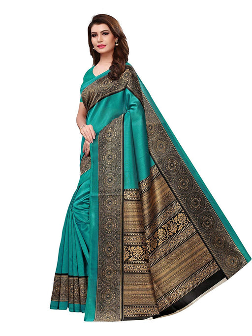 Turquoise, Multi Color Poly Silk Saree