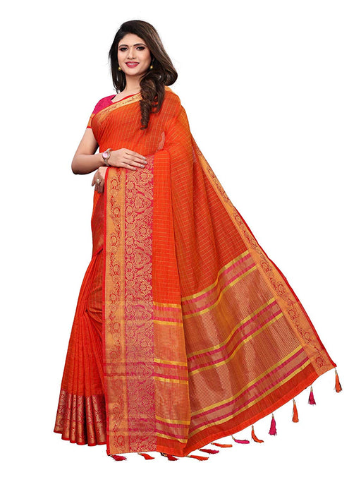 Orange Color Chanderi Silk Saree only in Bigswipe