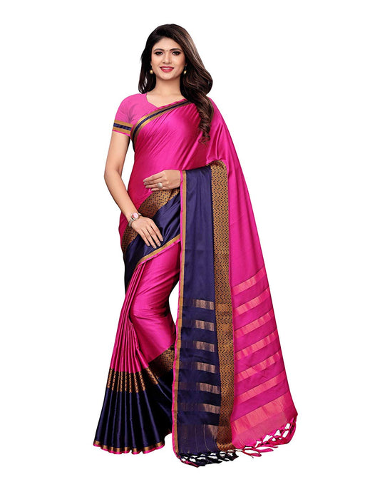 Pink, Navy Blue Color Poly Silk Saree only in Bigswipe