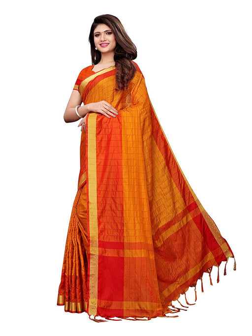 Yellow, Red Color Poly Silk Saree