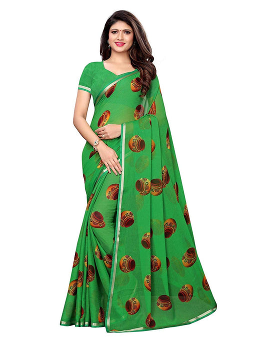 Green, Multi Color Chiffon Saree only in Bigswipe