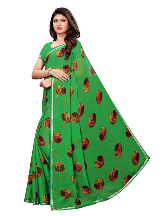 Green, Multi Color Chiffon Saree only in Bigswipe