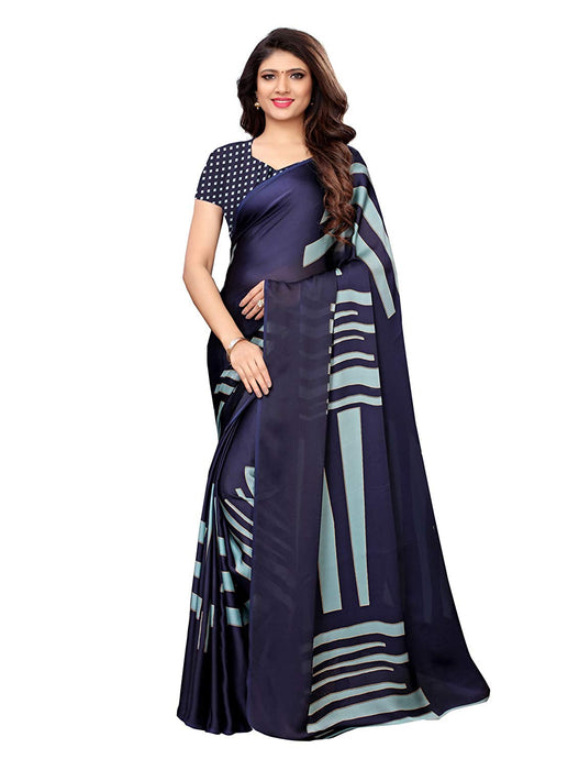 Navy Blue, Turquoise Color Satin Saree only in Bigswipe