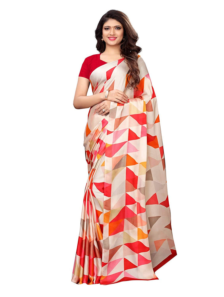 Beige, Multi Color Satin Saree only in Bigswipe