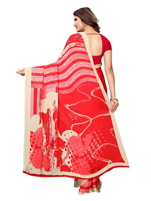 Red, Multi Color Satin Saree