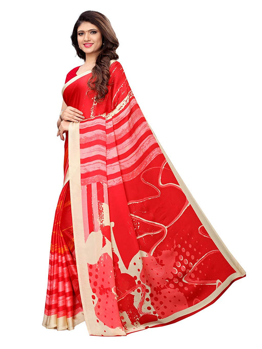 Red, Multi Color Satin Saree