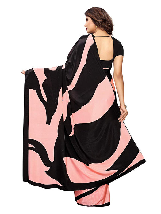 Pink, Black Color Crepe Saree only in Bigswipe