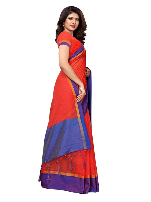 Red, Purple Color Cotton Silk Saree