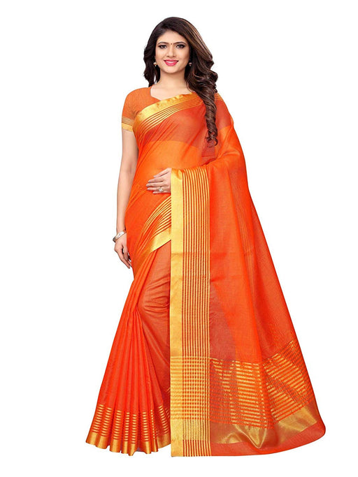 Orange Color Cotton Silk Saree only in Bigswipe