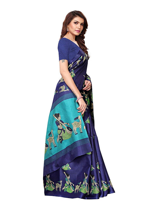 Navy Blue, Turquoise Color Khadi Silk (Art Silk) Saree only in Bigswipe