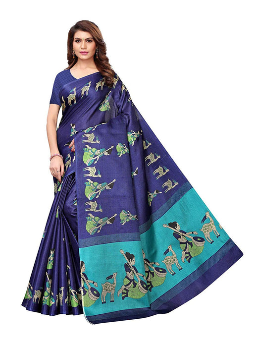 Navy Blue, Turquoise Color Khadi Silk (Art Silk) Saree only in Bigswipe