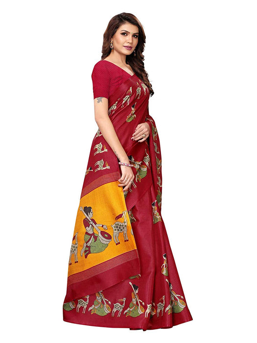 Maroon, Yellow Color Khadi Silk (Art Silk) Saree only in Bigswipe