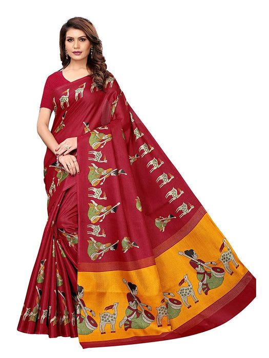 Maroon, Yellow Color Khadi Silk (Art Silk) Saree only in Bigswipe