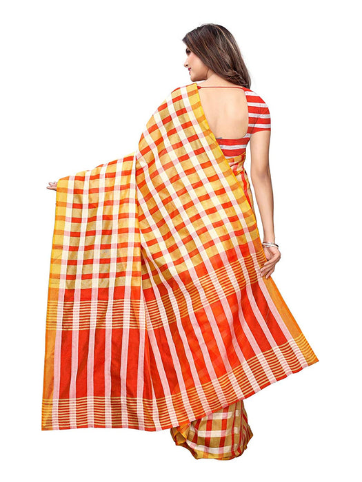 Yellow (Beige), Red Color Poly Silk Saree